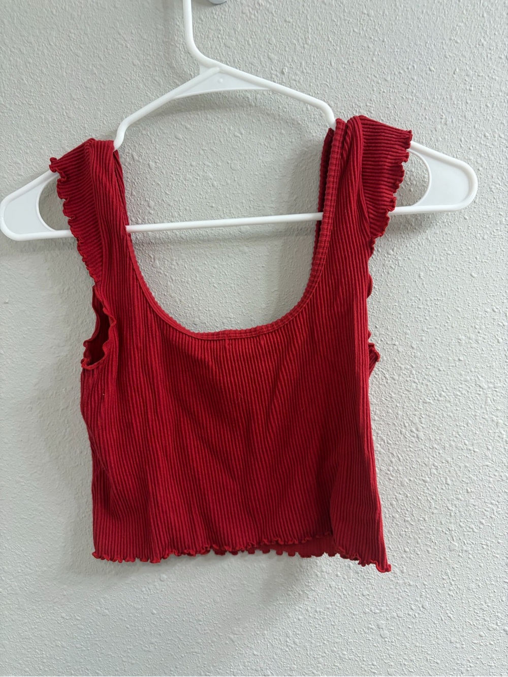 Forever 21 Red Ribbed Crop Tank with Ruffle Straps - Picture 3 of 3